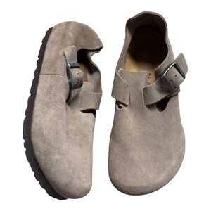 Birkenstock London Suede Leather Closed Toe Clogs Slip On Sz 36 Regular Taupe